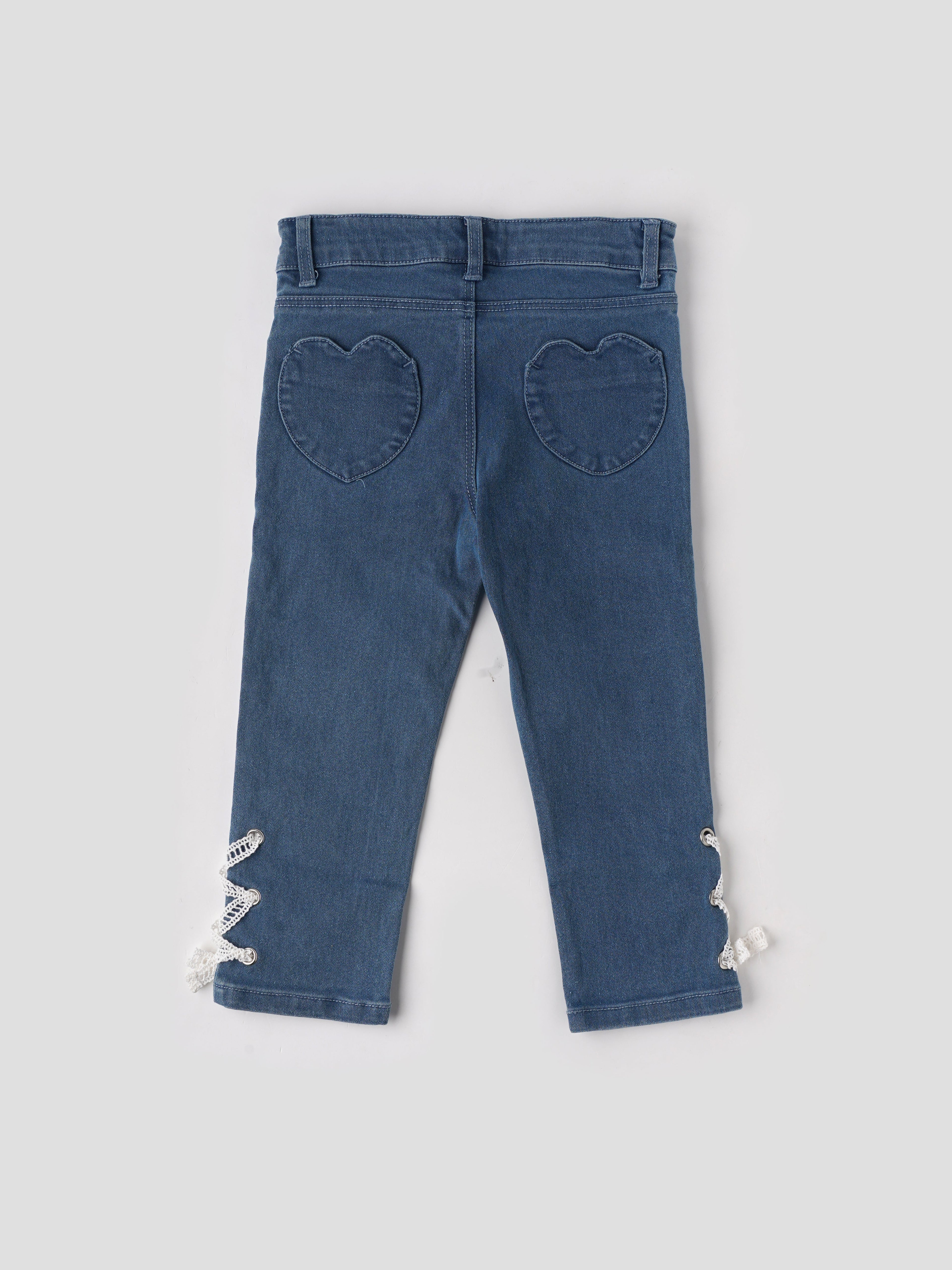 Popees Stylish Lace Detail Denim Jeans (1–8 Years) for Girls