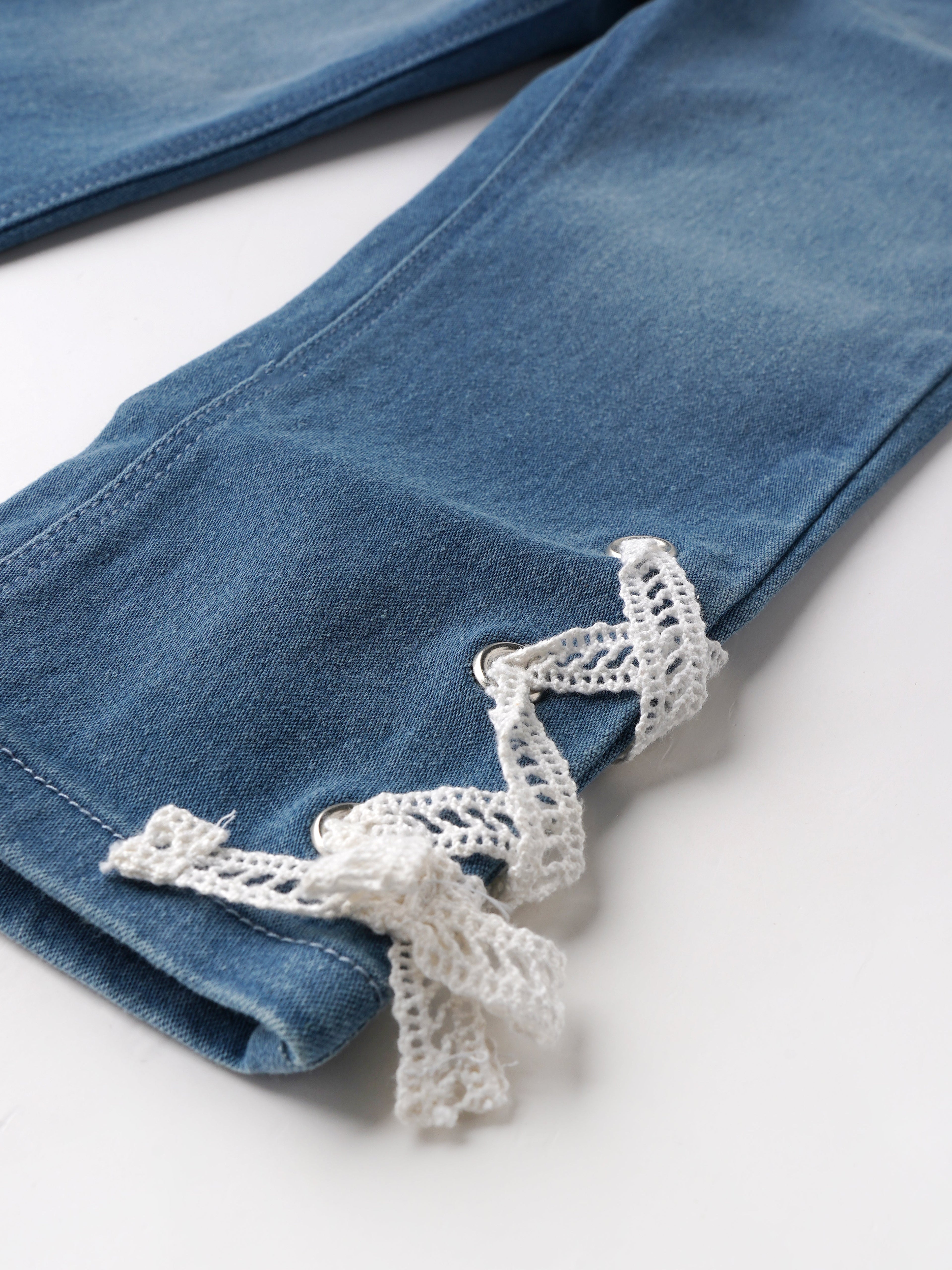 Popees Stylish Lace Detail Denim Jeans (1–8 Years) for Girls