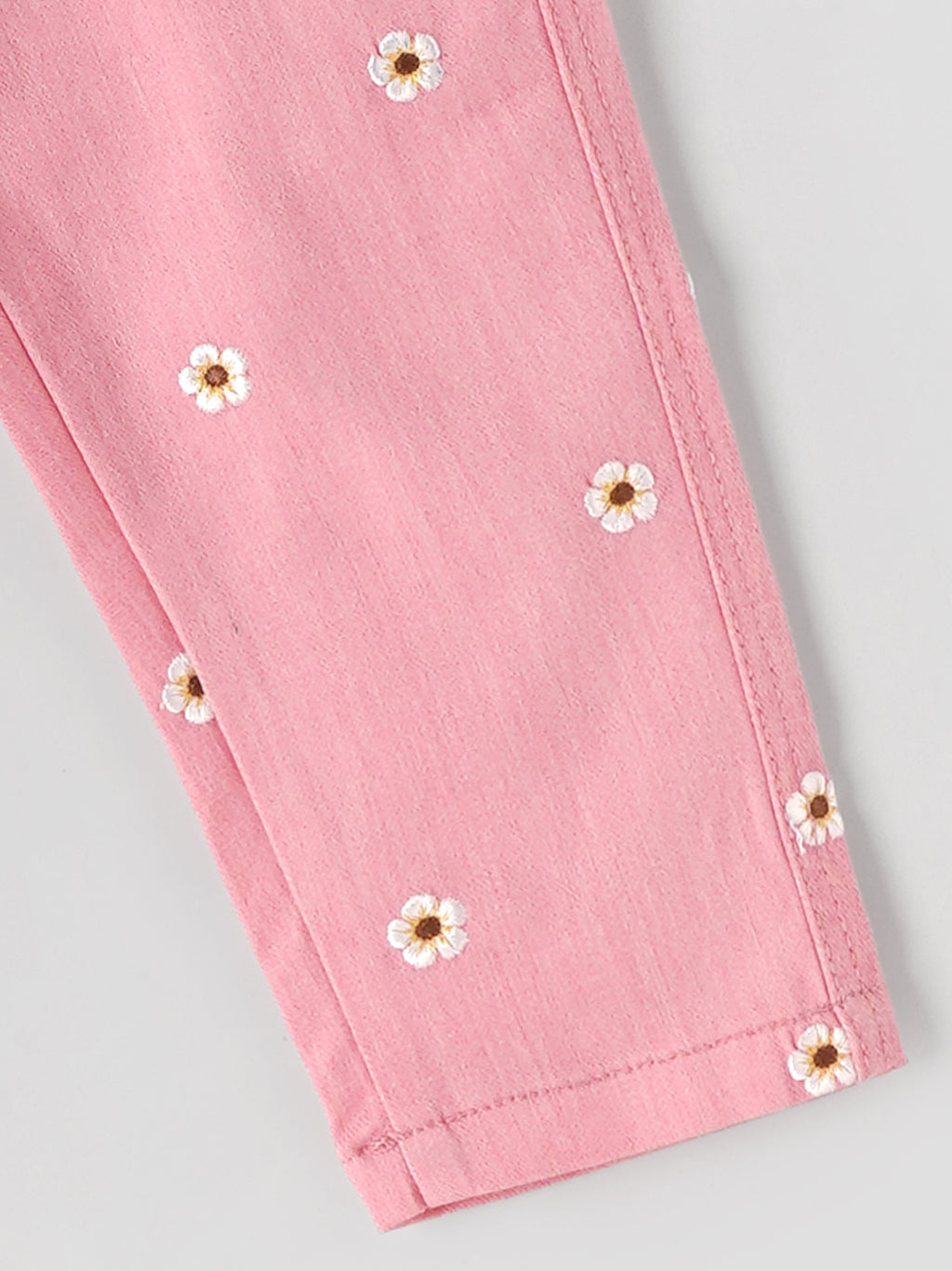 Popees Girls Floral Printed Pink Denim Pants with Button Closure| 1–8 Years