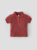Popees Baby Girls Short Sleeve Cotton Polo T-Shirt| Rust Pink| 1-8 Years
