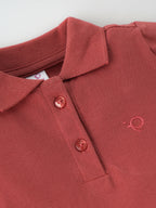 Popees Baby Girls Short Sleeve Cotton Polo T-Shirt| Rust Pink| 1-8 Years