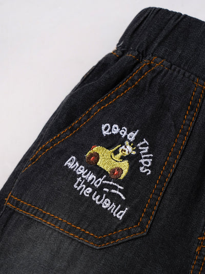 Popees Stylish Comfortable Everyday Wear with Embroidery Black Shorts(3-36 Months)for Baby Boys