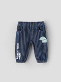 Popees Baby Boys Striped Denim Jogger Pants| 3 Months–36 Months