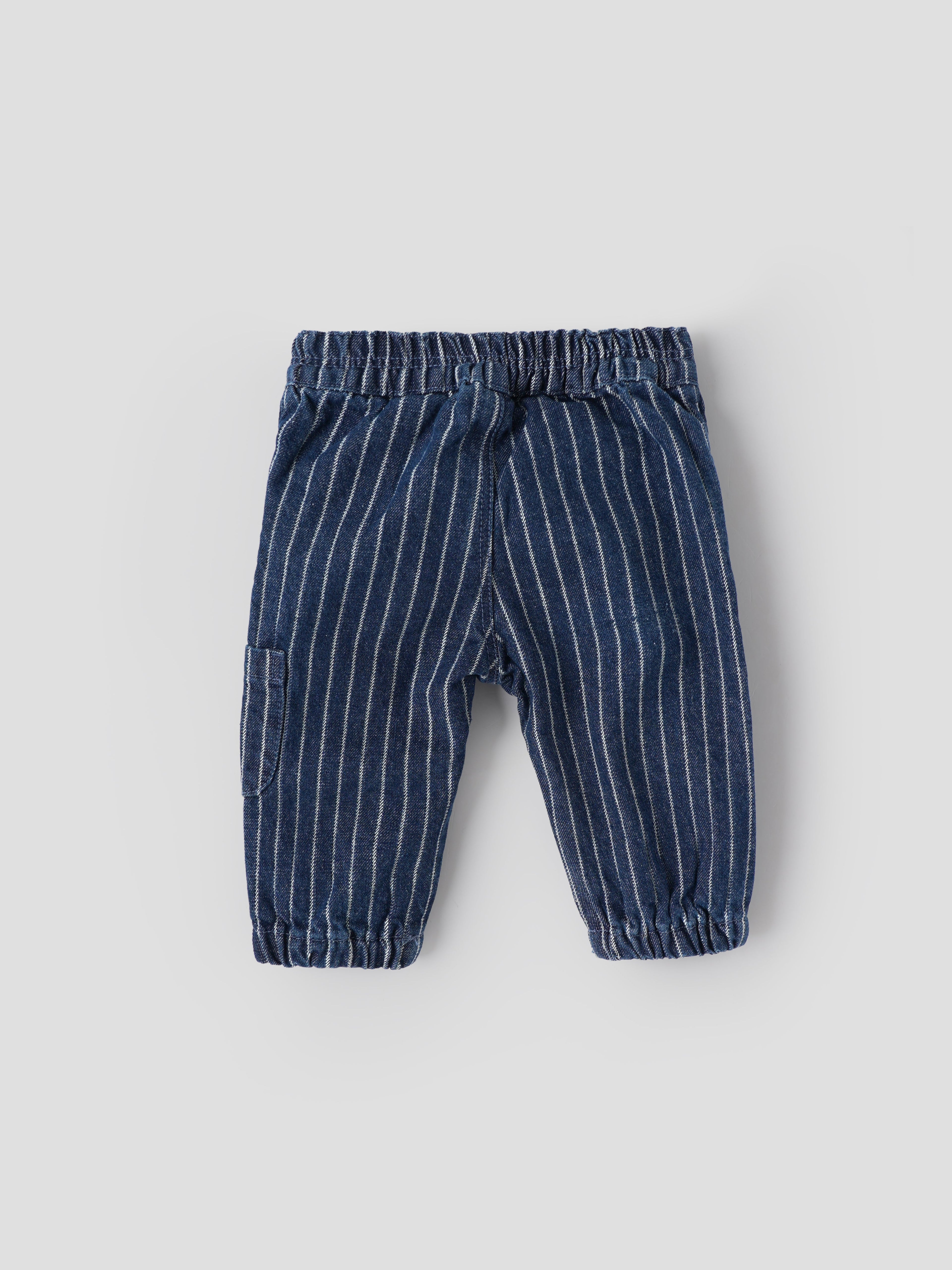 Popees Baby Boys Striped Denim Jogger Pants| 3 Months–36 Months