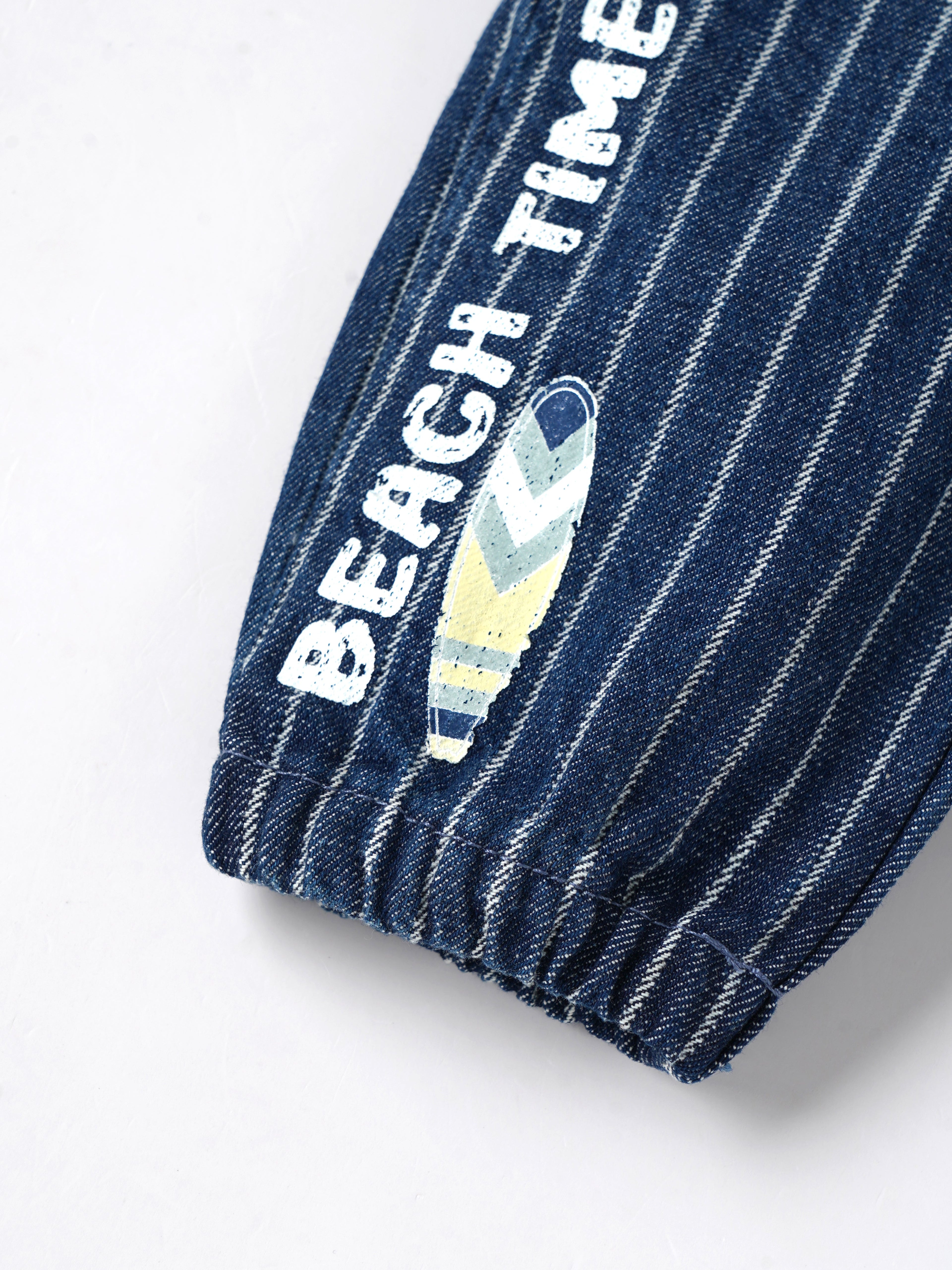 Popees Baby Boys Striped Denim Jogger Pants| 3 Months–36 Months