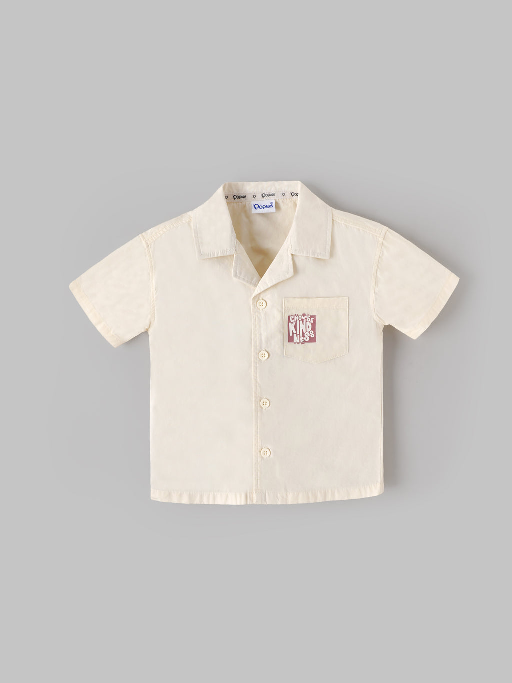 Popees Baby Boys Printed Cotton Shirt | Cream | Short Sleeve Collared Shirt | 3–24 Months