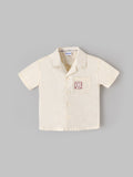 Popees Baby Boys Printed Cotton Shirt | Cream | Short Sleeve Collared Shirt | 3–24 Months
