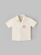 Popees Baby Boys Printed Cotton Shirt | Cream | Short Sleeve Collared Shirt | 3–24 Months