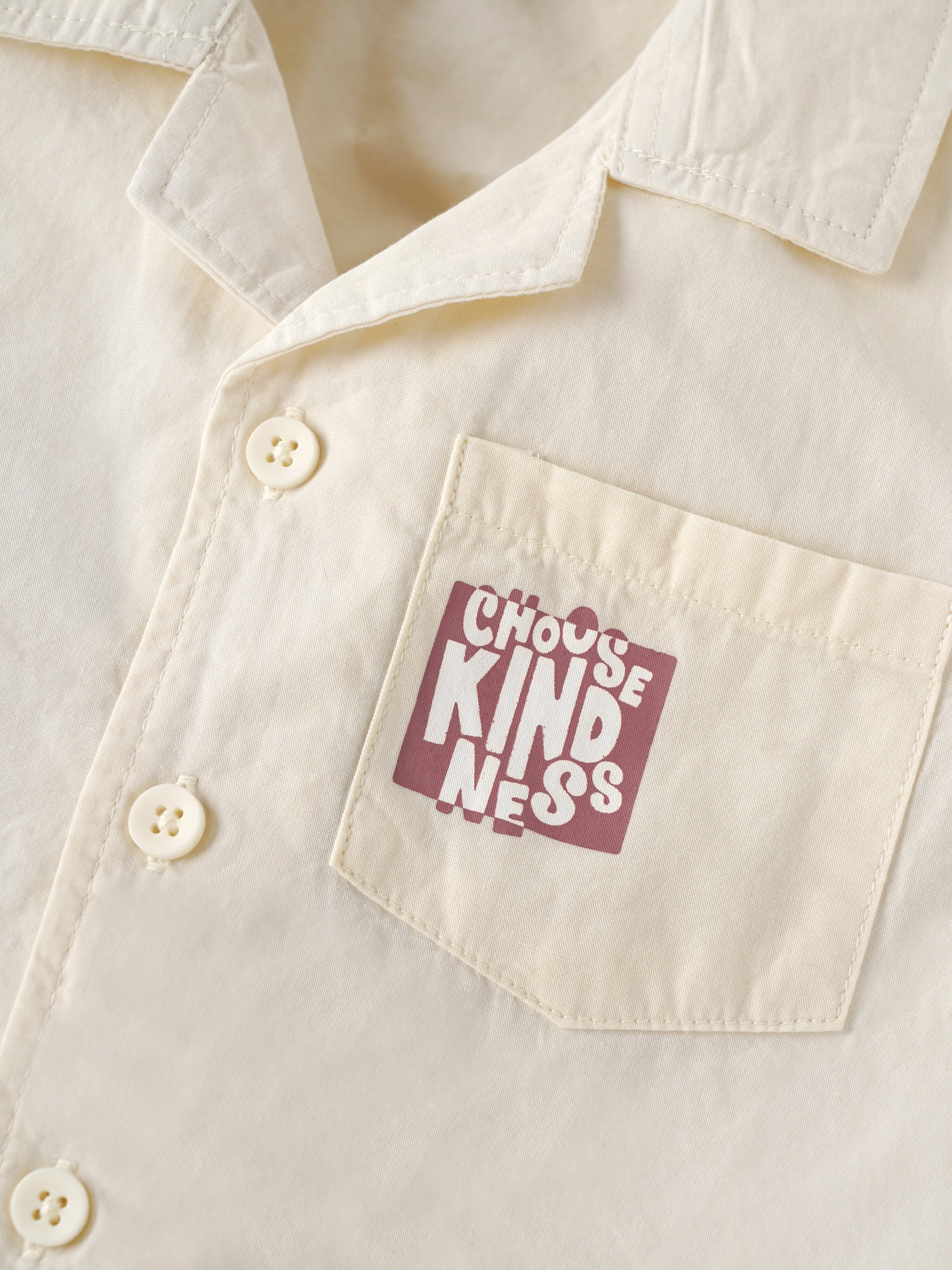 Popees Baby Boys Printed Cotton Shirt | Cream | Short Sleeve Collared Shirt | 3–24 Months