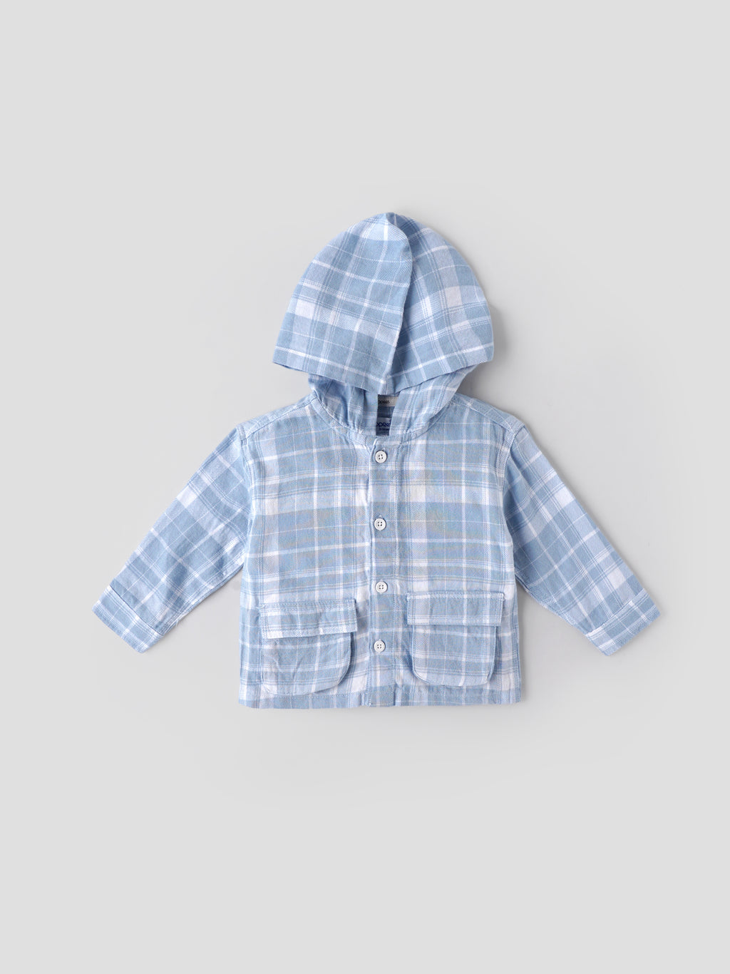 Popees Baby Boys Checked Hooded Shirt| Blue| 3-24 Months