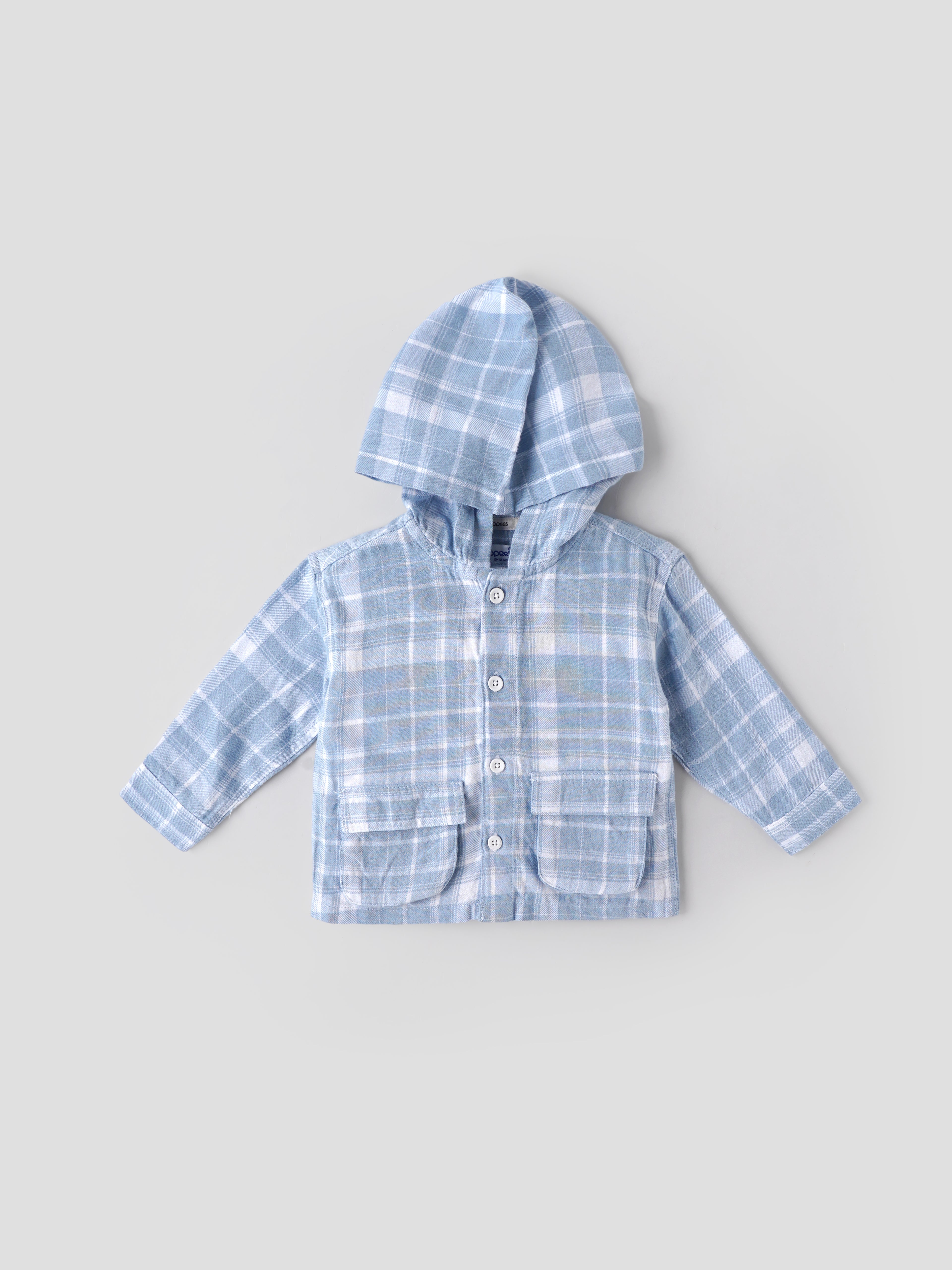Popees Baby Boys Checked Hooded Shirt| Blue| 3-24 Months