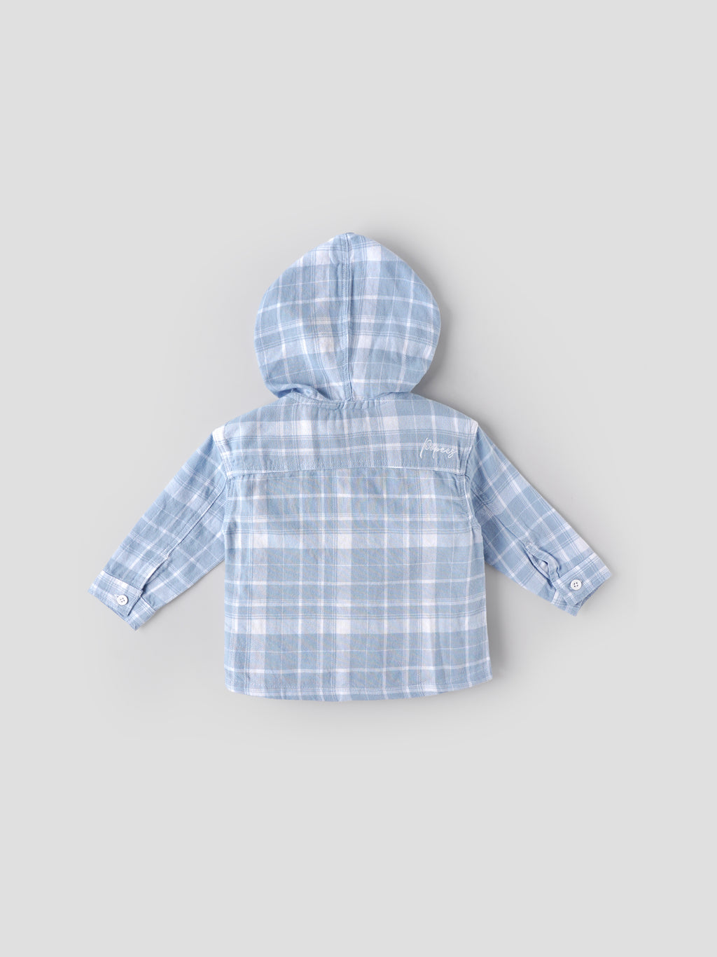 Popees Baby Boys Checked Hooded Shirt| Blue| 3-24 Months
