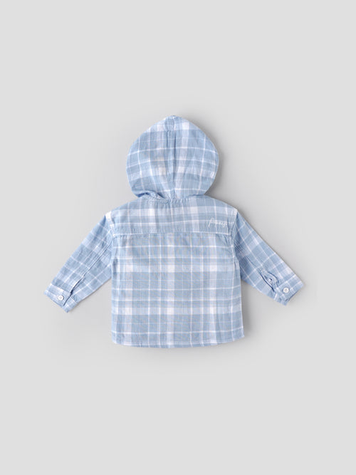 Popees Baby Boys Checked Hooded Shirt| Blue| 3-24 Months