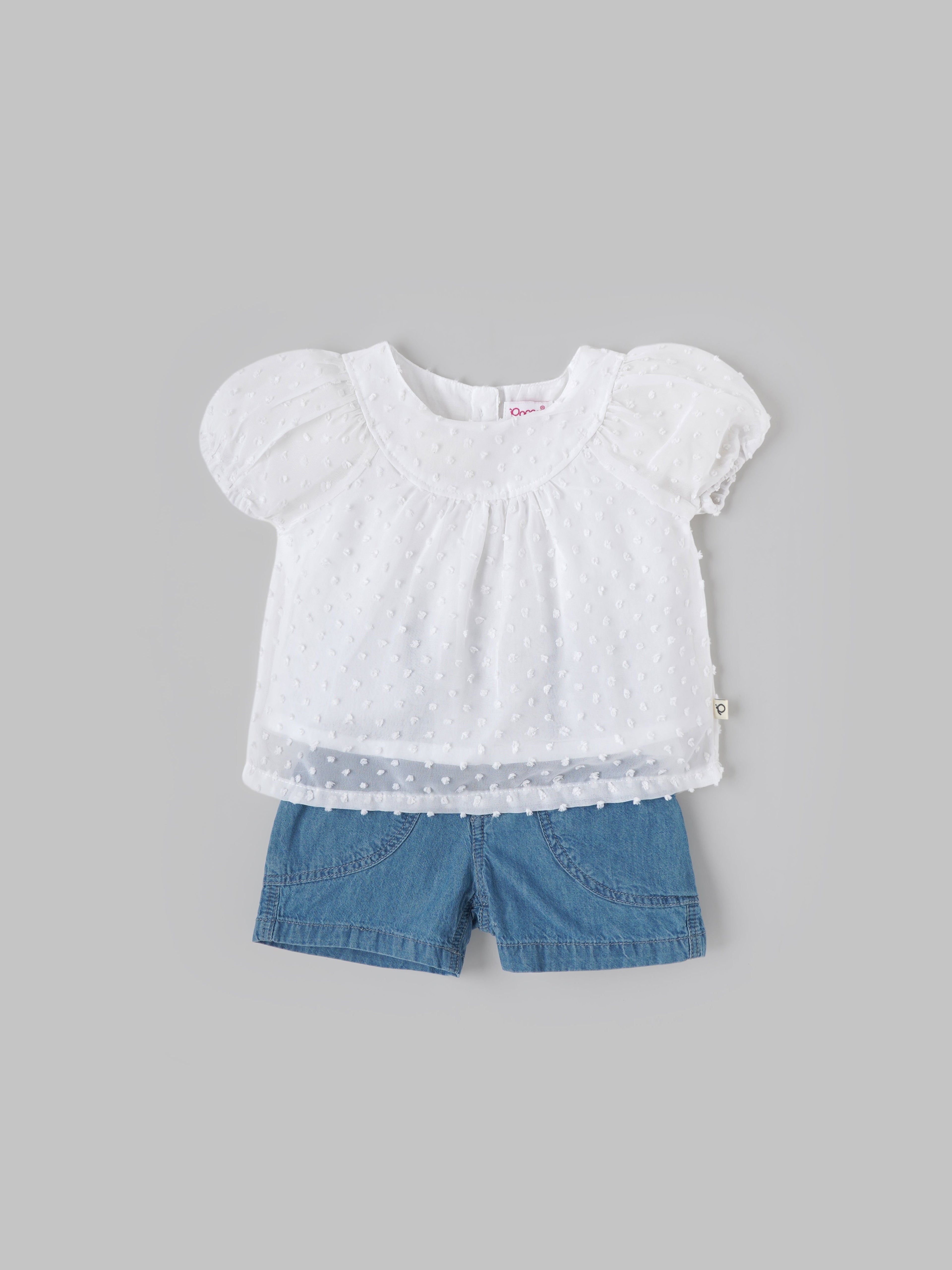 Popees Baby Girls Top & Shorts Set| Woven & Denim| 3-36 Months