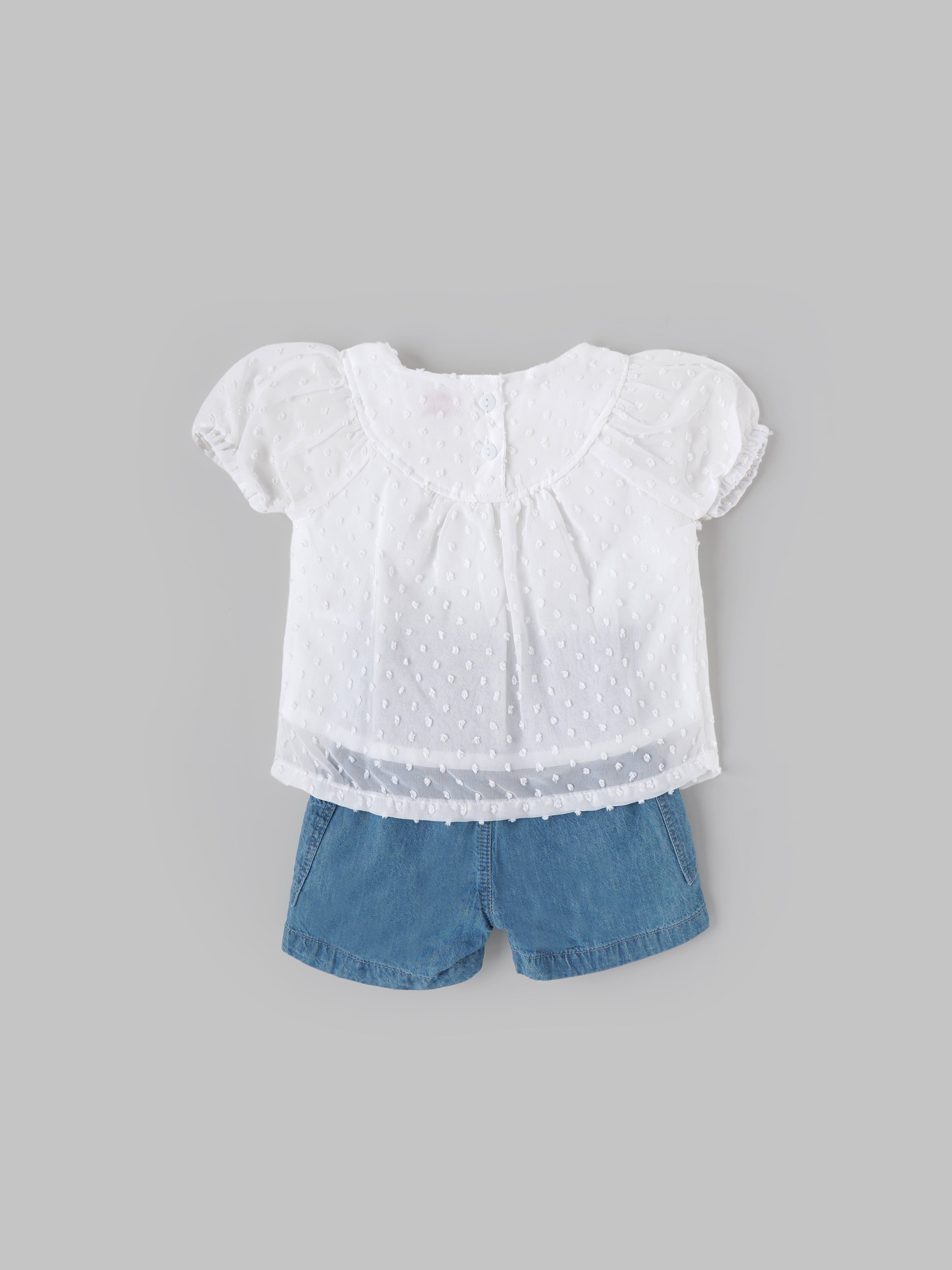 Popees Baby Girls Top & Shorts Set| Woven & Denim| 3-36 Months
