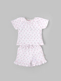 Popees Baby Girls Short Sleeve Cotton Co-Ord Set| White| 3-36 Months