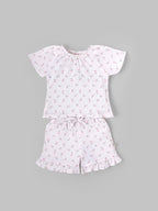 Popees Baby Girls Short Sleeve Cotton Co-Ord Set| White| 3-36 Months