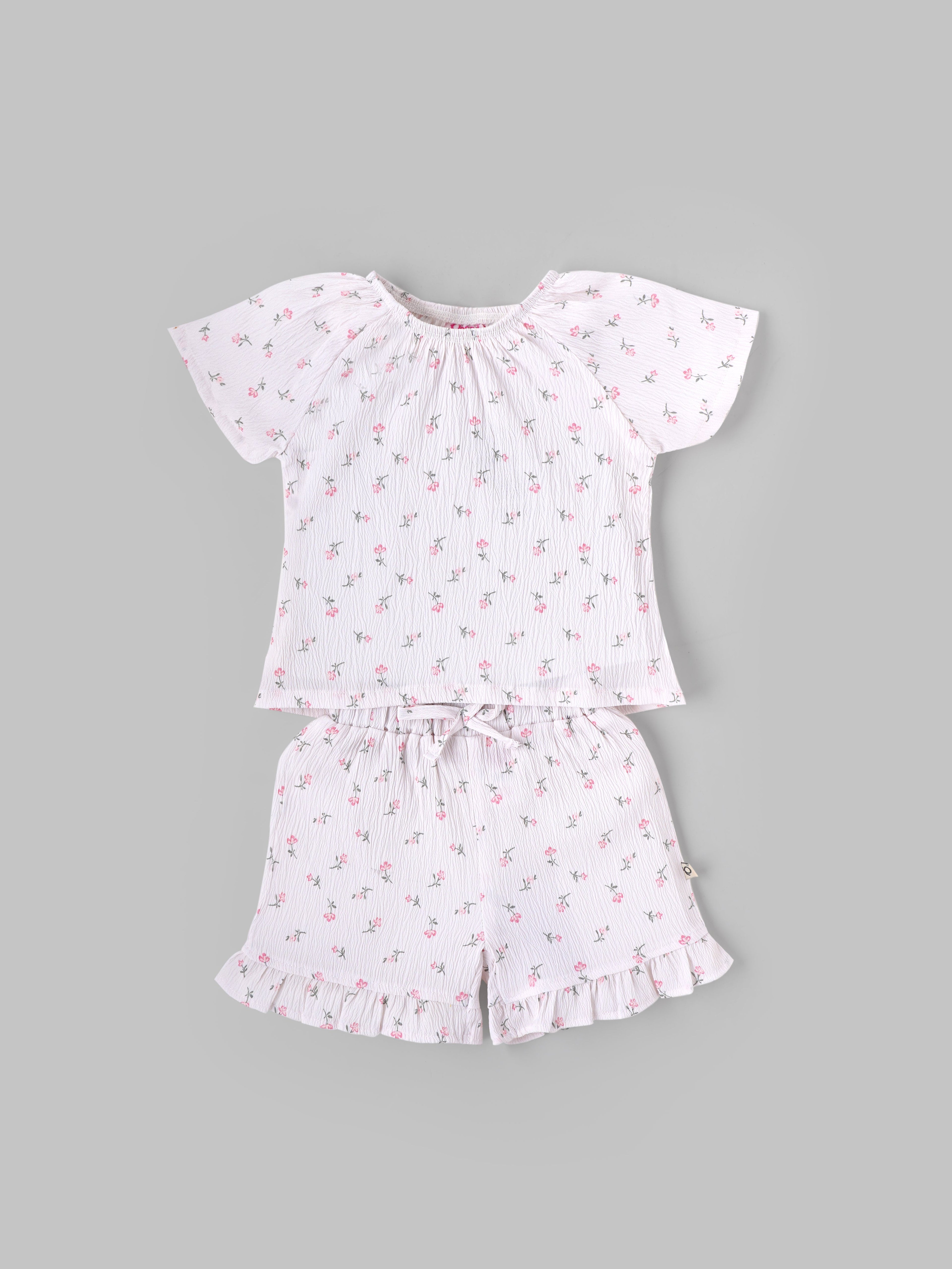 Popees Baby Girls Short Sleeve Cotton Co-Ord Set| White| 3-36 Months