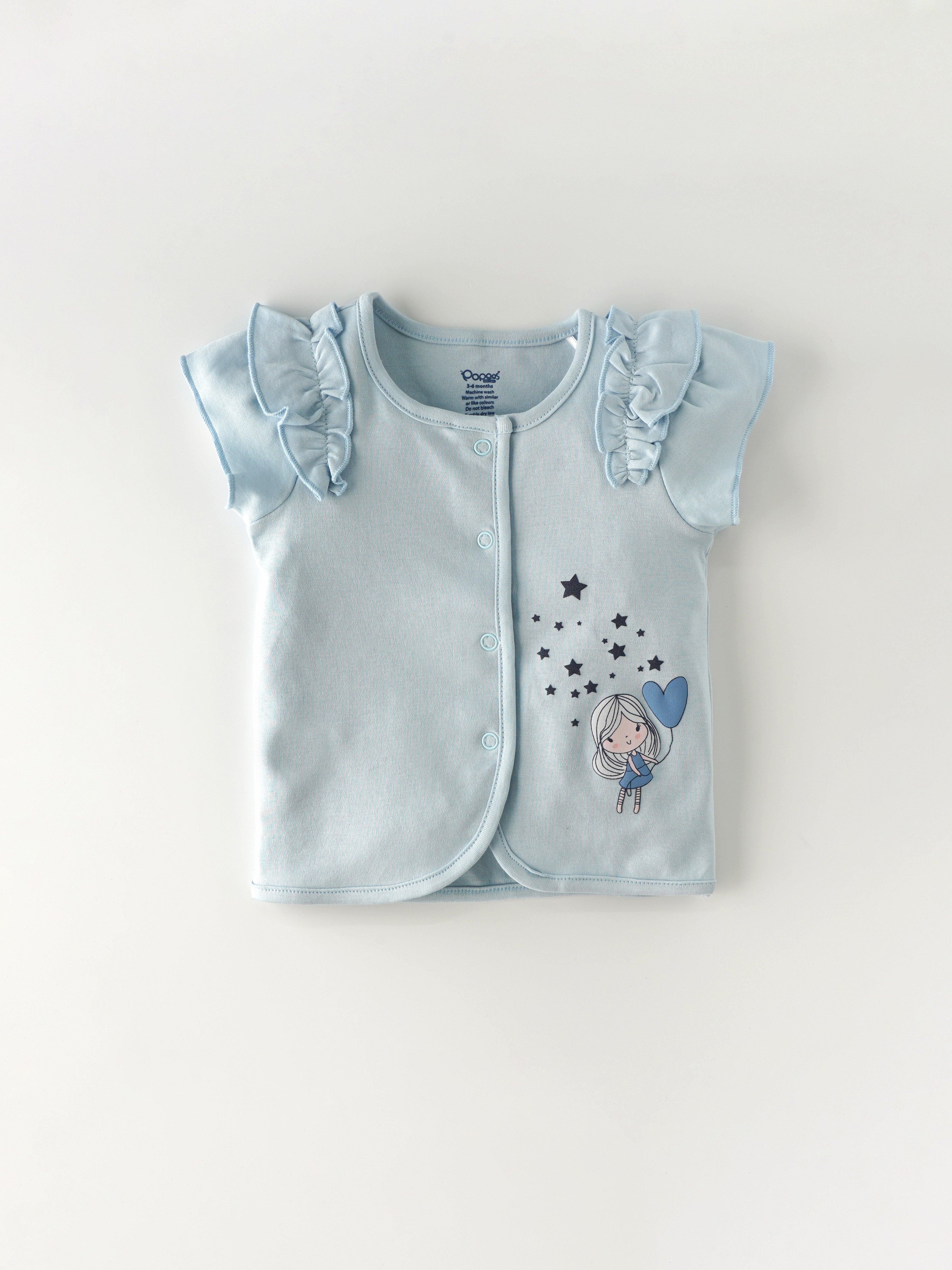 Popees Short Sleeve Printed Front Open Jhabla Top (3–36Months) for Baby Girls