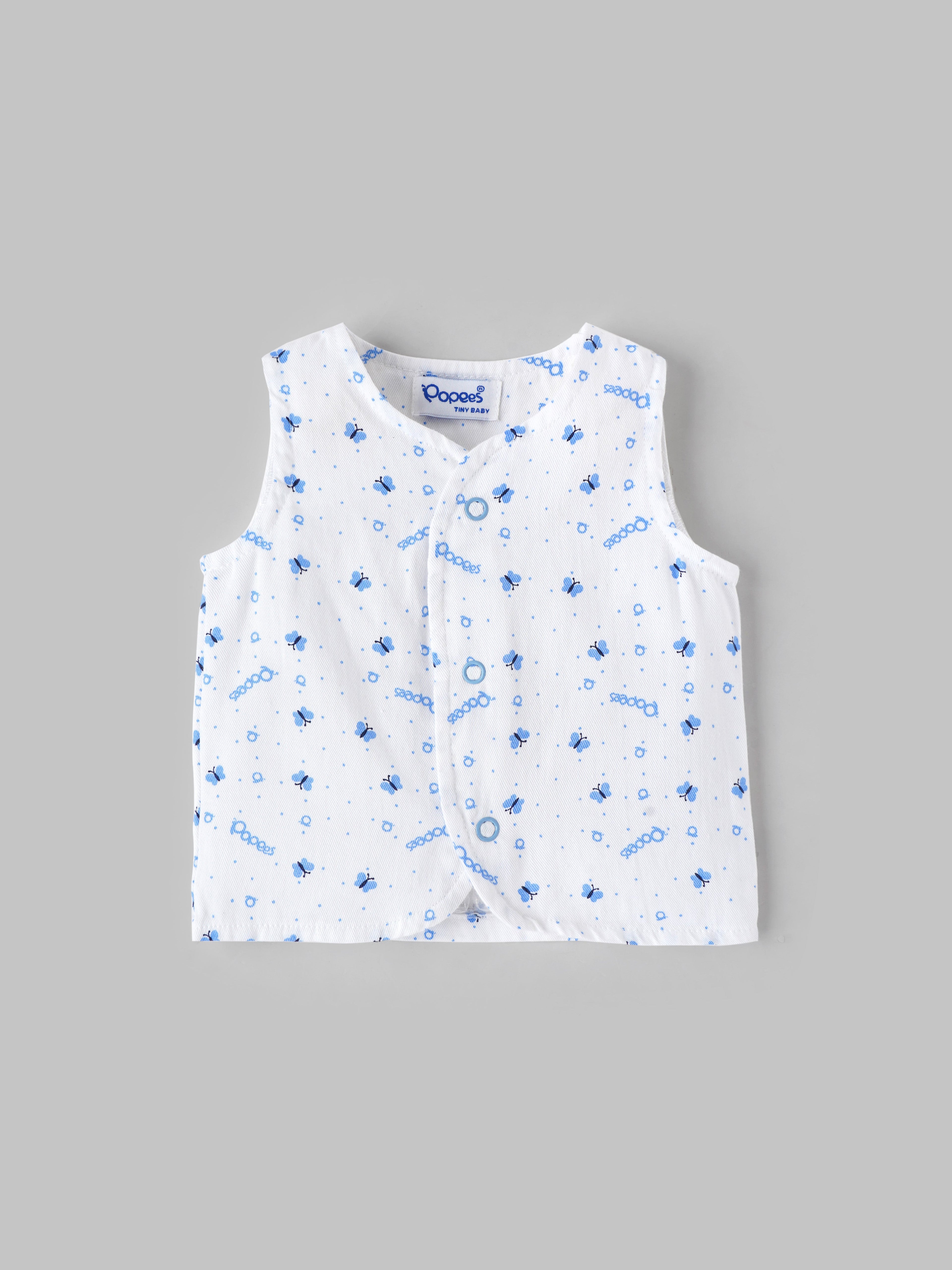 Popees Printed Front Open Sleeveless Jhabla (0–6 Months) for Babies