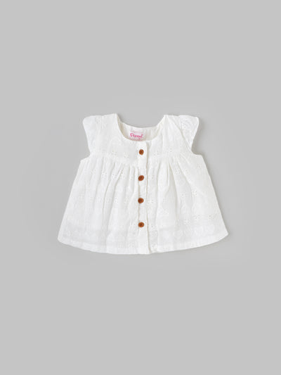 Popees Soft & Stylish Infant White Front-Open Top (0–9 Months) for Baby Girls