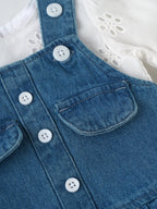Popees Baby Girls Denim Pinny Set with Cotton Top| Blue| Newborn To 9 Months