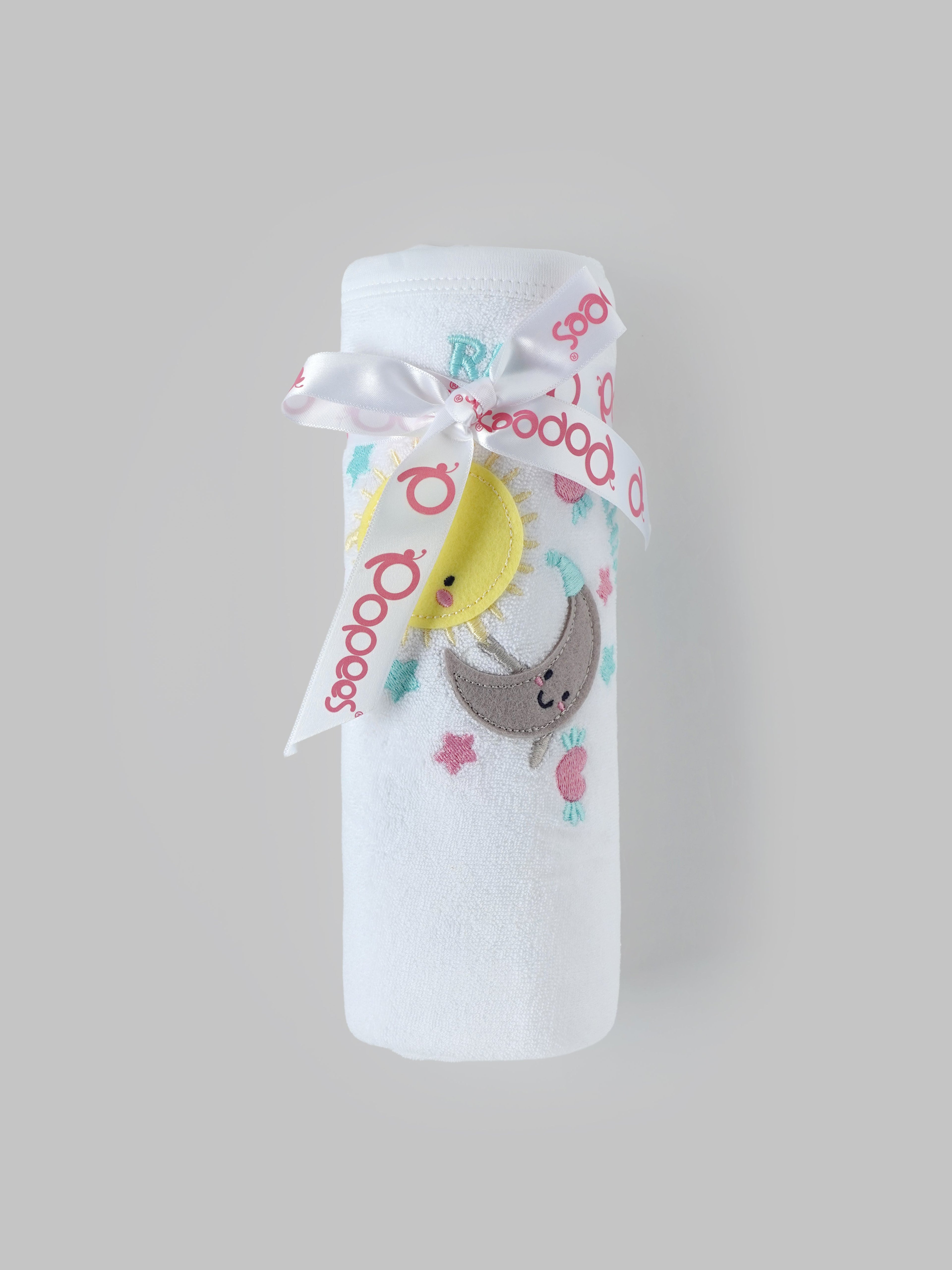Popees Soft Cotton Adorable Sun & Moon Embroidery Towel For Newborn Babies