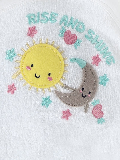Popees Soft Cotton Adorable Sun & Moon Embroidery Towel For Newborn Babies