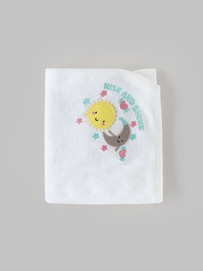 Popees Soft Cotton Adorable Sun & Moon Embroidery Towel For Newborn Babies