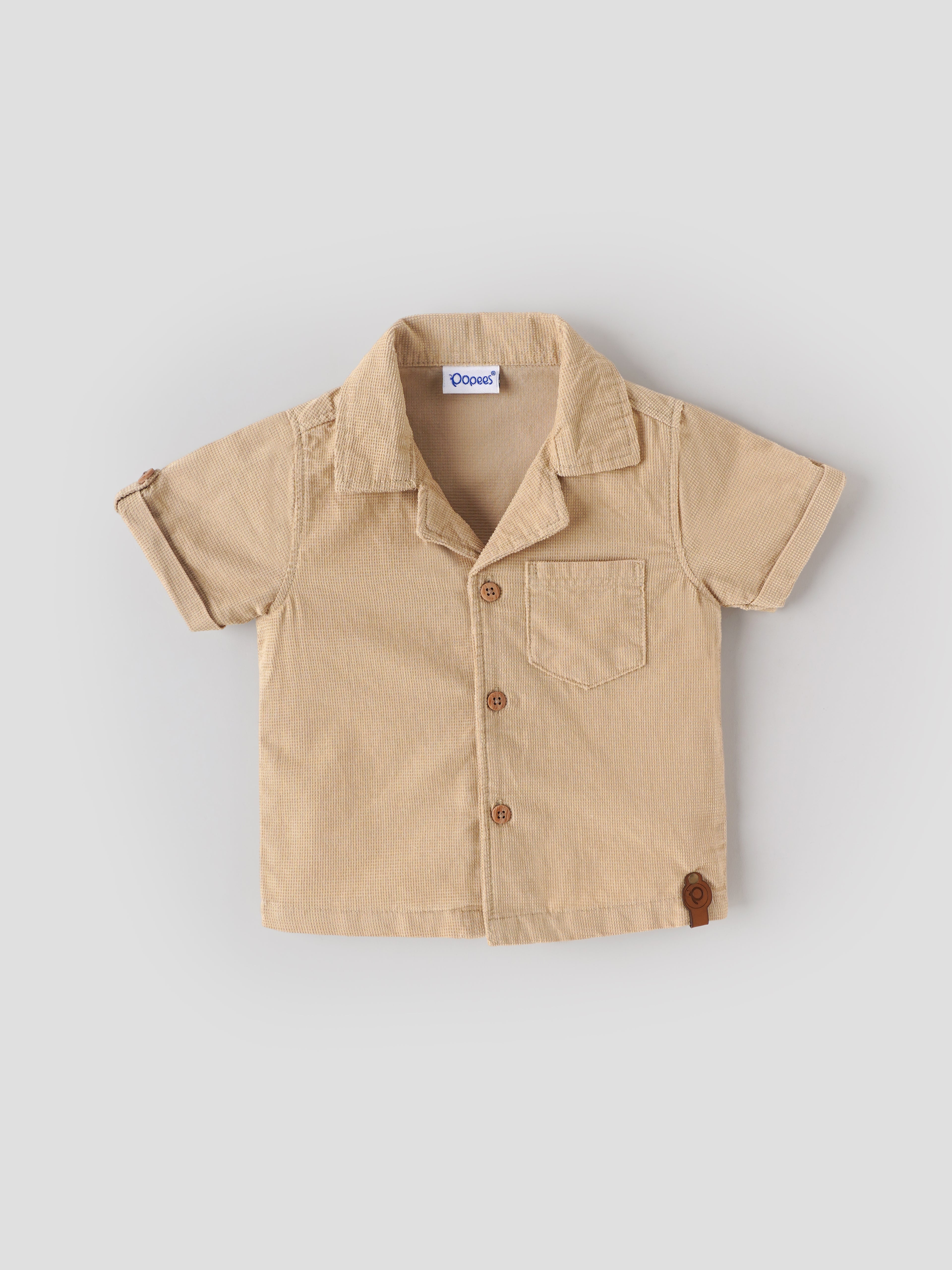 Popees Baby Boy Cotton Shirt | Beige Half Sleeve Casual Shirt for 3-24 Months