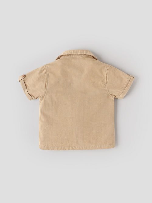 Popees Baby Boy Cotton Shirt | Beige Half Sleeve Casual Shirt for 3-24 Months