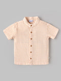 Popees Baby Boys Checked Cotton Shirt | Peach Half Sleeve Collared Casual Shirt | 3-24 Month