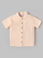 Popees Baby Boys Checked Cotton Shirt | Peach Half Sleeve Collared Casual Shirt | 3-24 Month