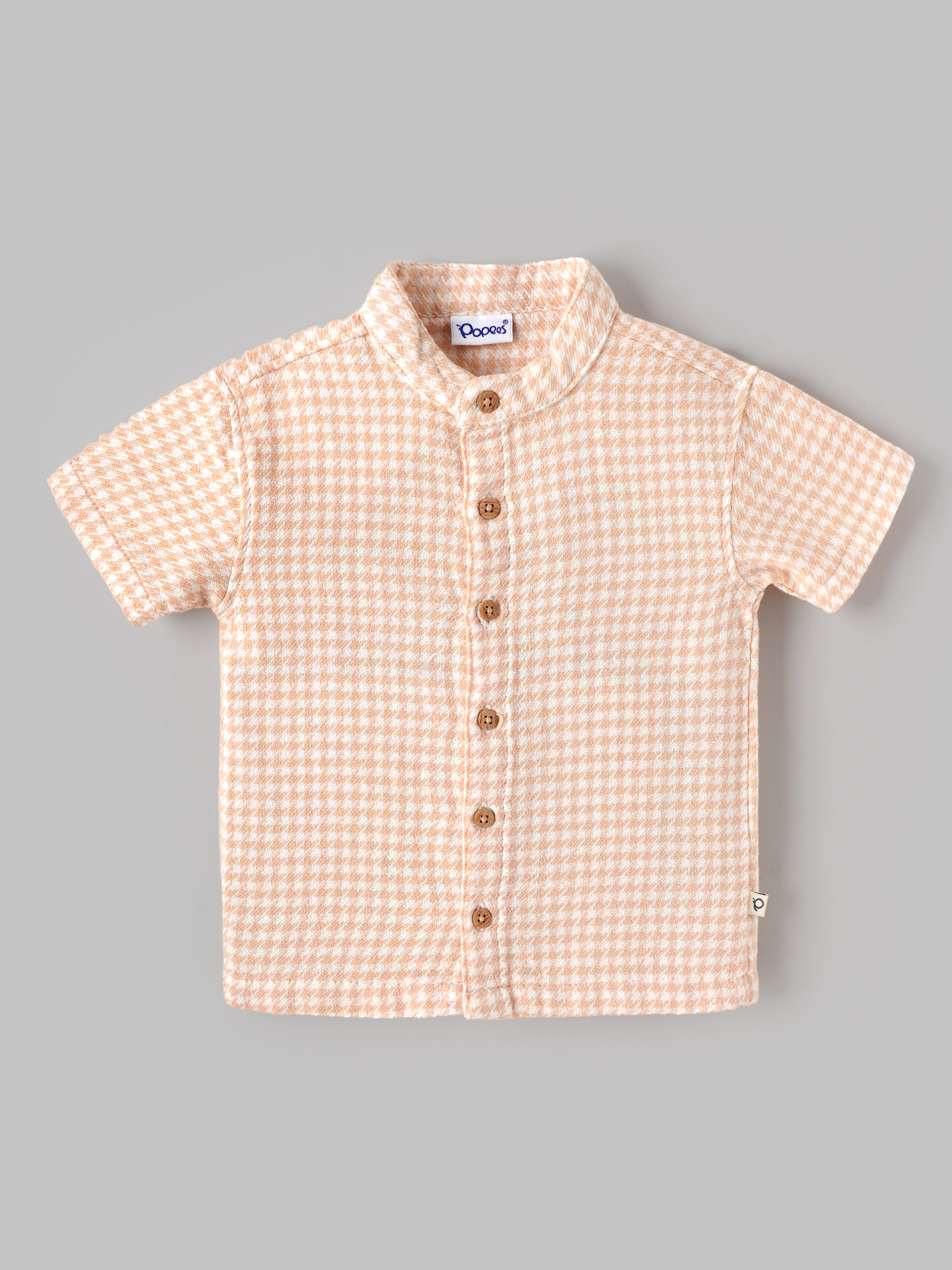 Popees Baby Boys Checked Cotton Shirt | Peach Half Sleeve Collared Casual Shirt | 3-24 Month