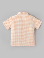 Popees Baby Boys Checked Cotton Shirt | Peach Half Sleeve Collared Casual Shirt | 3-24 Month