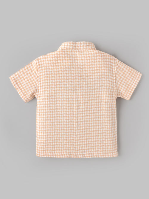 Popees Baby Boys Checked Cotton Shirt | Peach Half Sleeve Collared Casual Shirt | 3-24 Month