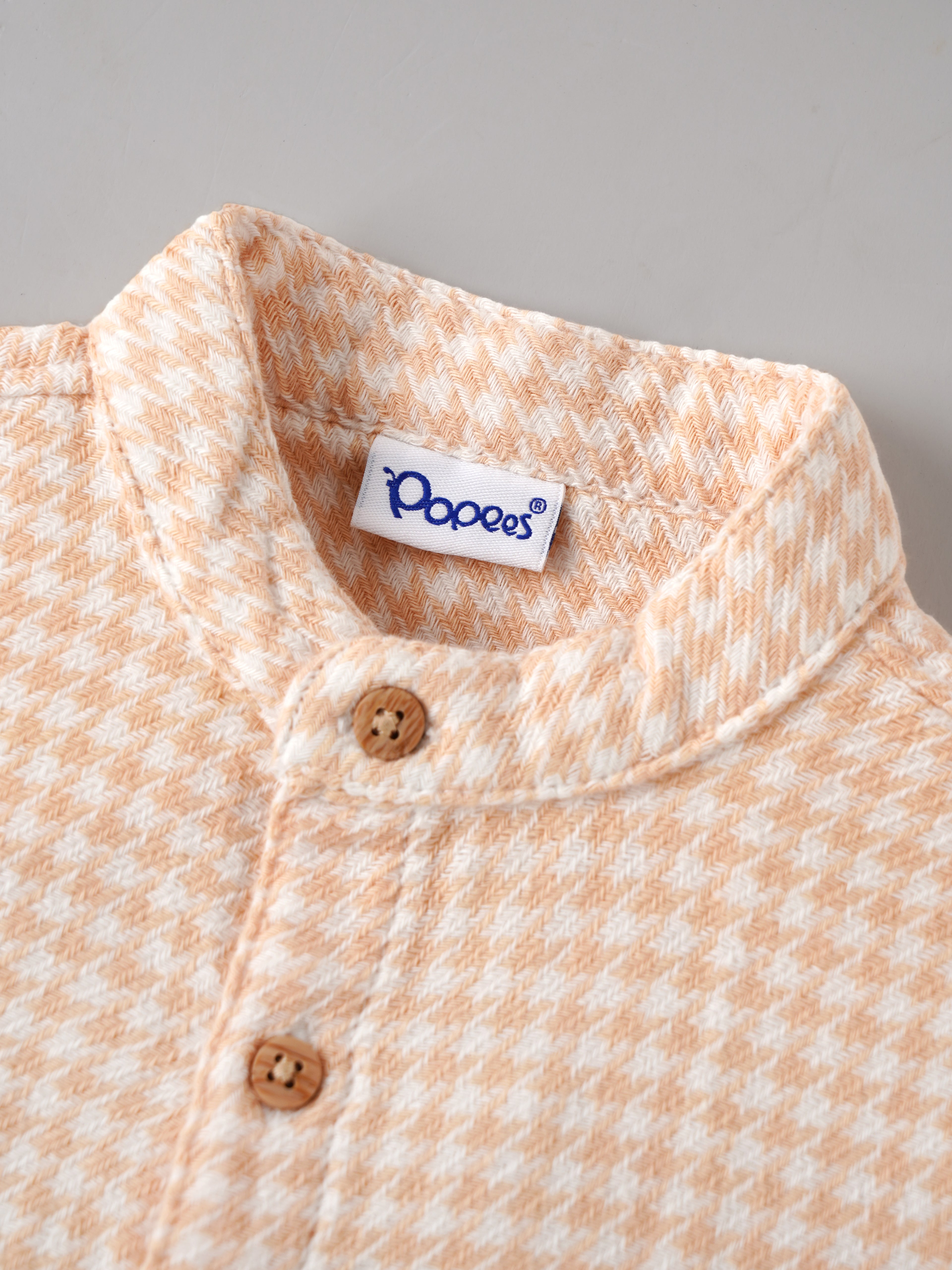 Popees Baby Boys Checked Cotton Shirt | Peach Half Sleeve Collared Casual Shirt | 3-24 Month