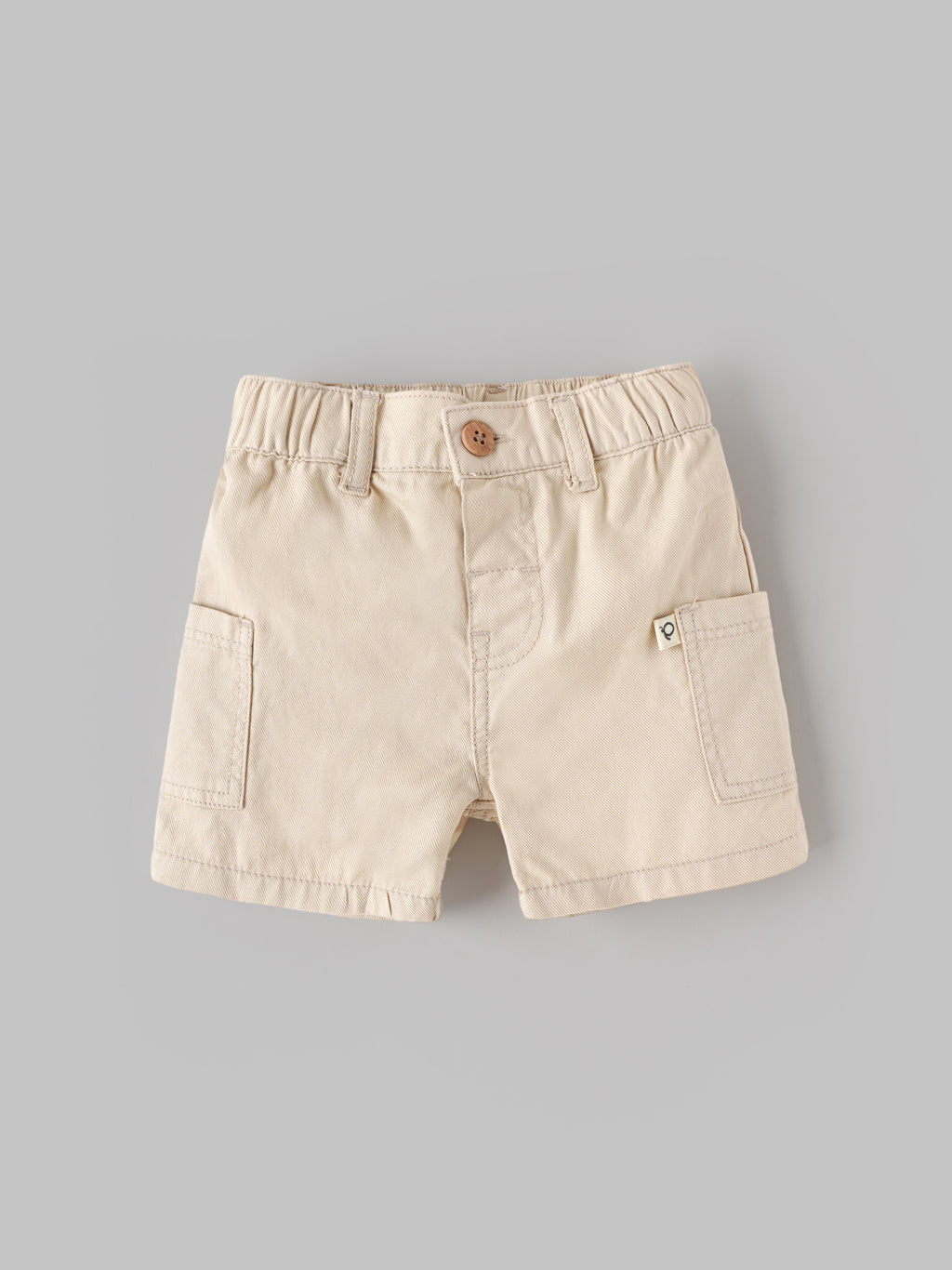 Popees Baby Boy Cotton Shorts | Beige Elastic Waist Casual Shorts with Side Pockets for 3-24 Months