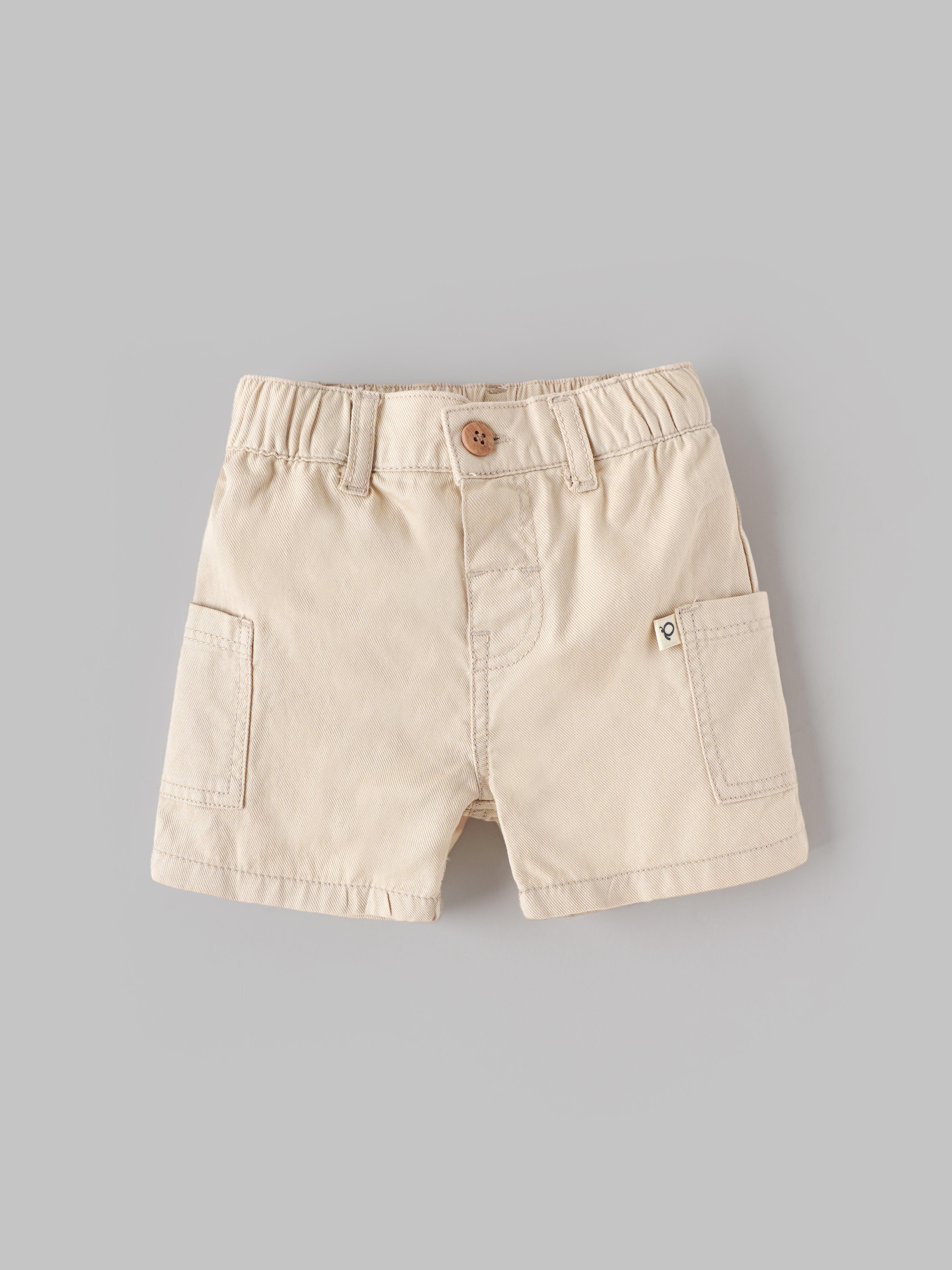 Popees Baby Boy Cotton Shorts | Beige Elastic Waist Casual Shorts with Side Pockets for 3-24 Months