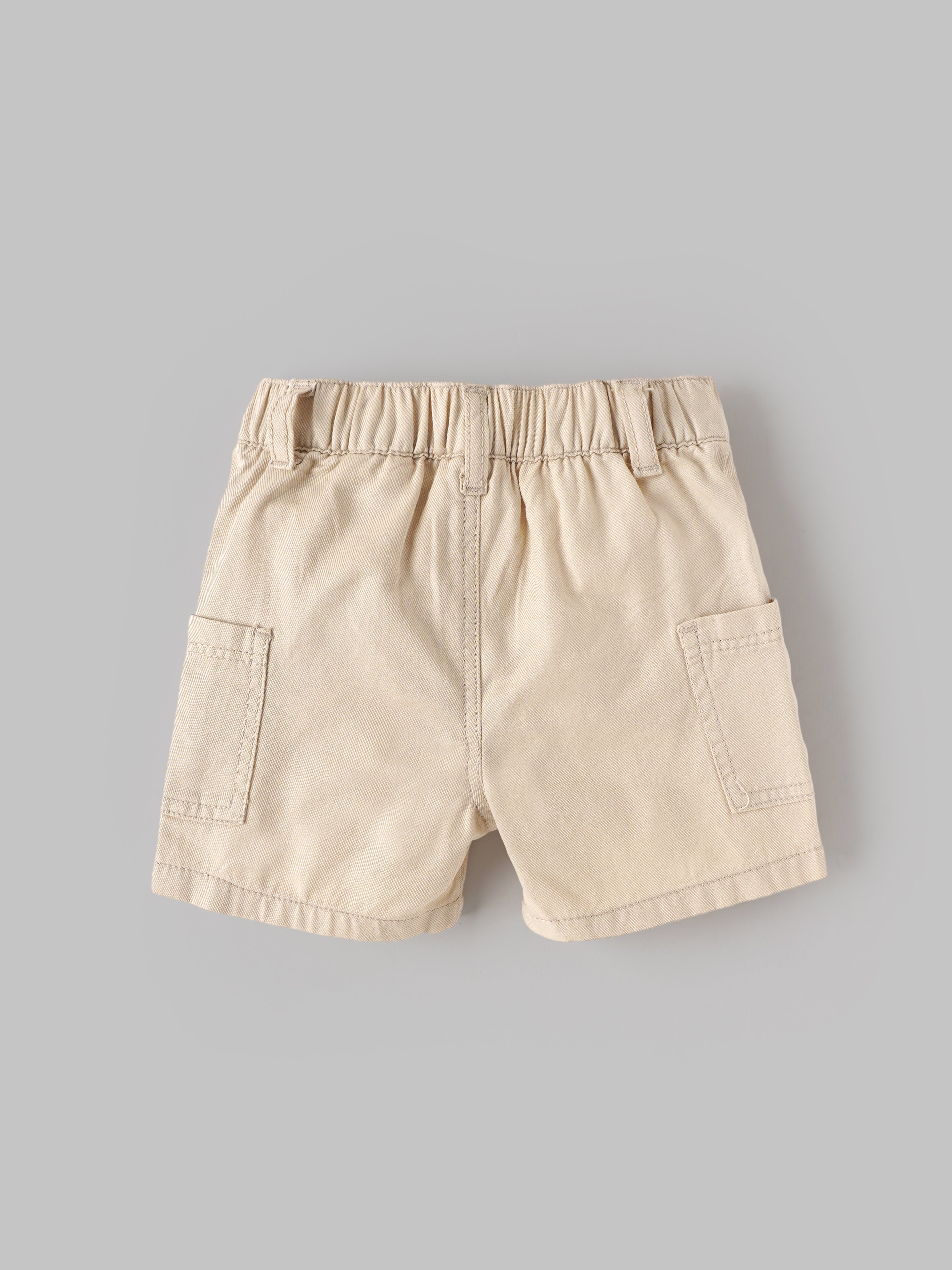 Popees Baby Boy Cotton Shorts | Beige Elastic Waist Casual Shorts with Side Pockets for 3-24 Months