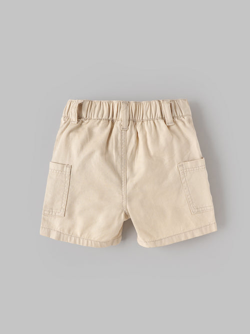 Popees Baby Boy Cotton Shorts | Beige Elastic Waist Casual Shorts with Side Pockets for 3-24 Months