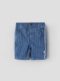 Popees Baby Boys Striped Denim Shorts | Soft Cotton Elastic Waist | 3M to 36M