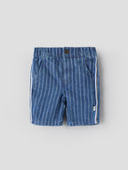 Popees Baby Boys Striped Denim Shorts | Soft Cotton Elastic Waist | 3M to 36M