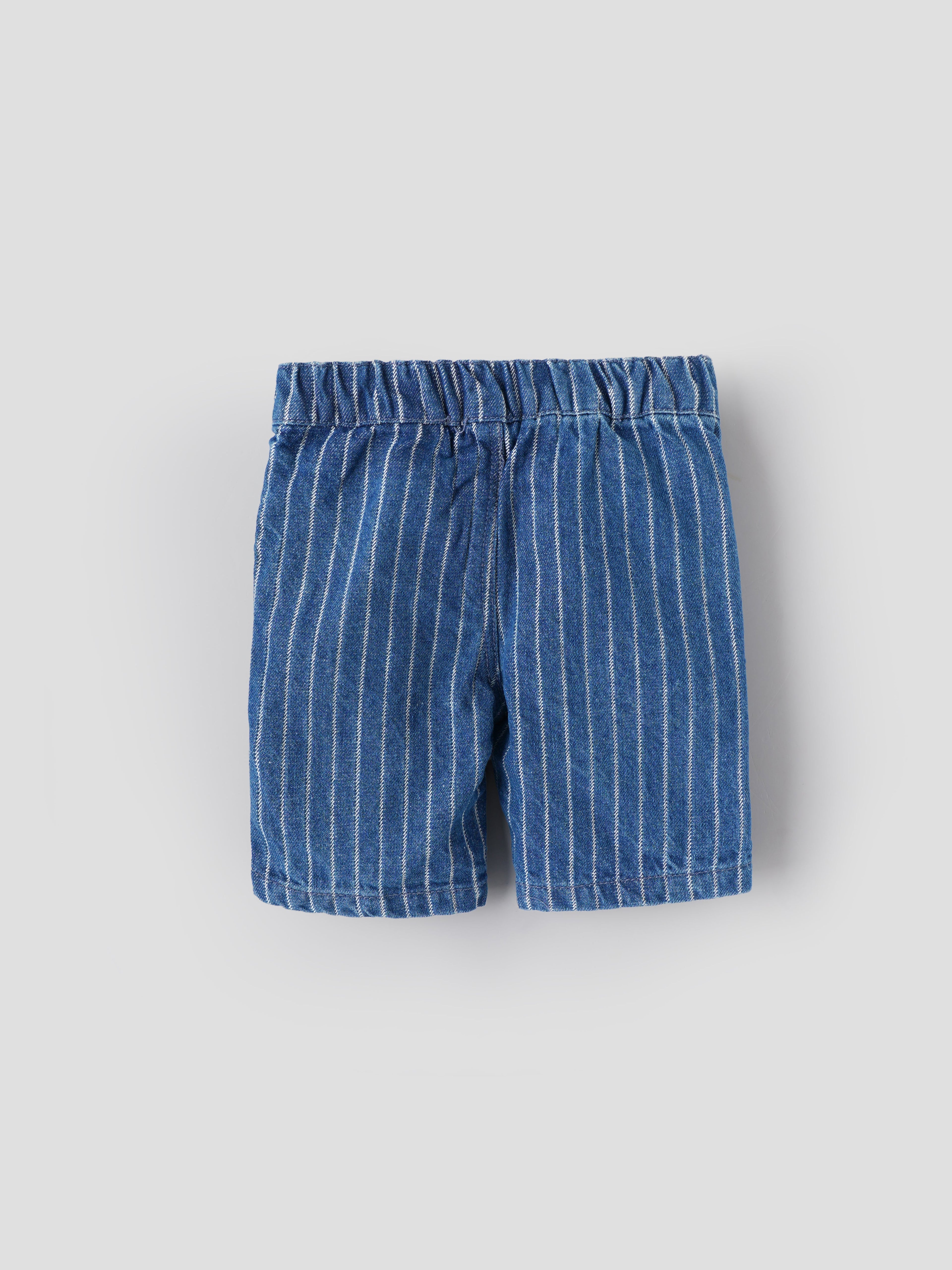 Popees Baby Boys Striped Denim Shorts | Soft Cotton Elastic Waist | 3M to 36M