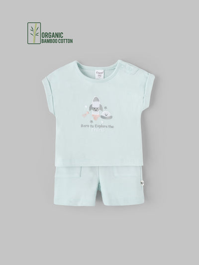 Popees Boys Half-Sleeve Shoulder Open Co-ord Set (3-24 Months) Made of Organic Bamboo Cotton Fabric