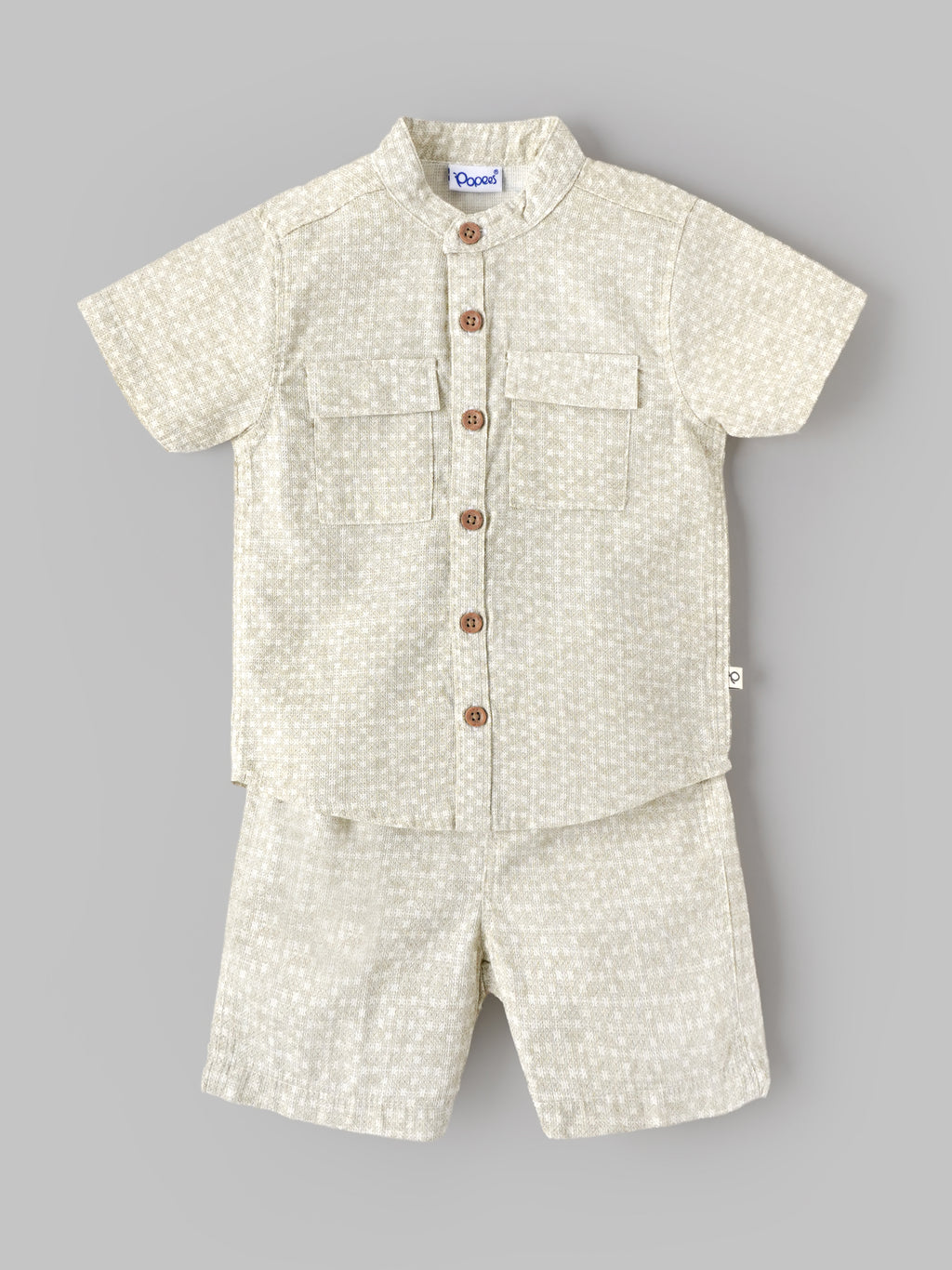 Popees Baby Boys Printed Half Sleeve Co-Ord Set | Soft Cotton Button-Front T-Shirt & Shorts Set | Comfortable Everyday Wear | 3–24 Months