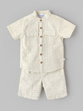 Popees Baby Boys Printed Half Sleeve Co-Ord Set | Soft Cotton Button-Front T-Shirt & Shorts Set | Comfortable Everyday Wear | 3–24 Months