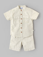 Popees Baby Boys Printed Half Sleeve Co-Ord Set | Soft Cotton Button-Front T-Shirt & Shorts Set | Comfortable Everyday Wear | 3–24 Months