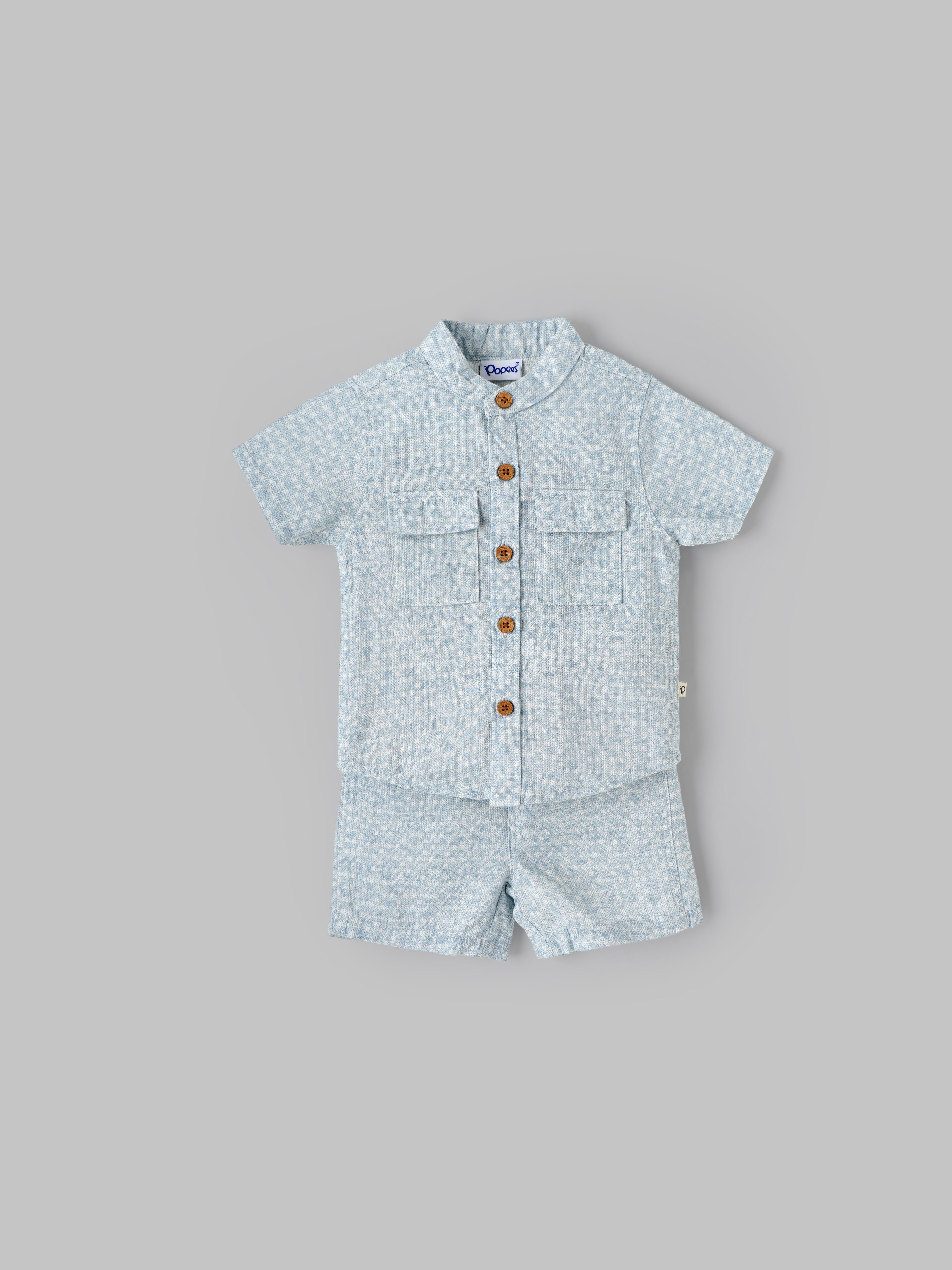 Popees Baby Boys Short Sleeves Cotton Shirt & Shorts Set| Blue| 3-24 Months