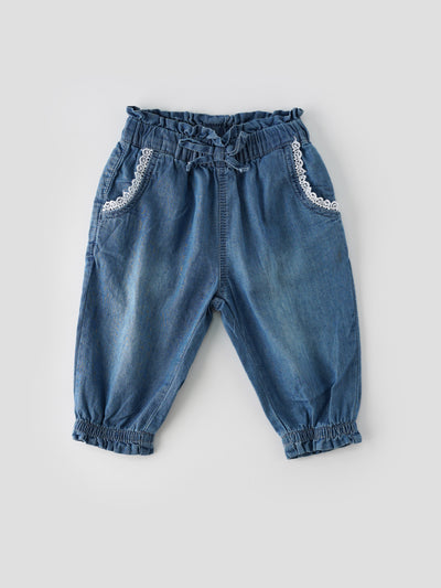 Stylish & Trendy Denim Pants With Lace Styling for Girls